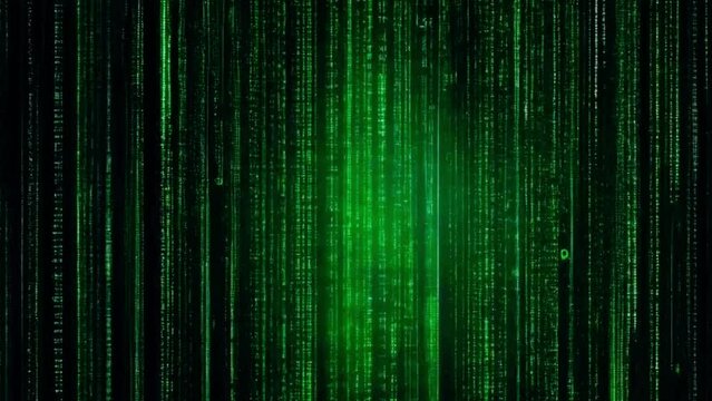 Matrix-style green code raining down against a black background, evoking a sense of digital immersion, 4K High-Quality Background video