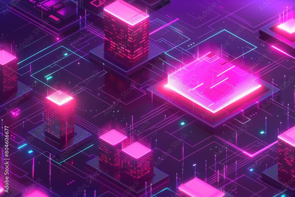 Poster pink cubes floating in mid-air, suitable for abstract backgrounds