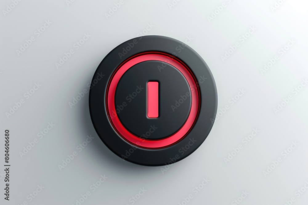 Aufkleber Simple black and red button on a white wall, perfect for technology or design concepts