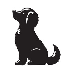 Dog sitting pose in profile, black silhouette on a transparent background, vector drawing for stencil