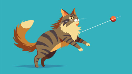 Obraz premium A regal Maine Coon jumps gracefully after the moving laser dot showing off their impressive agility and athleticism.. Vector illustration