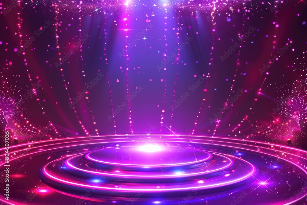 Poster a stage with bright lights and stars in the background. ideal for event and entertainment concepts