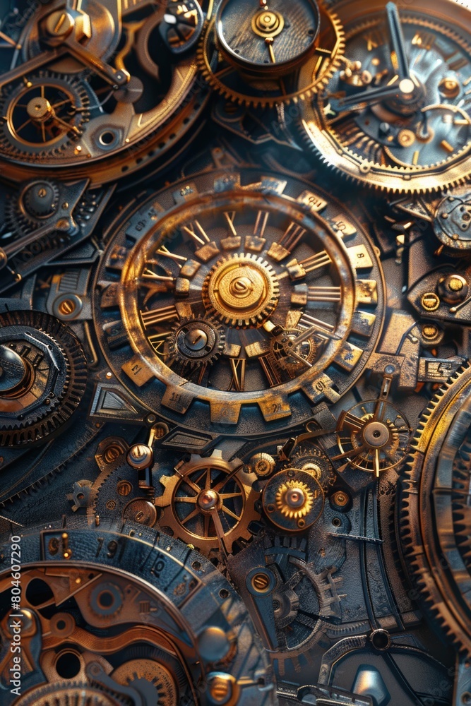 Aufkleber Detailed close up of a clock with multiple gears. Suitable for technology or time management concepts
