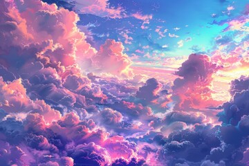 A picturesque sky with fluffy clouds, perfect for background use