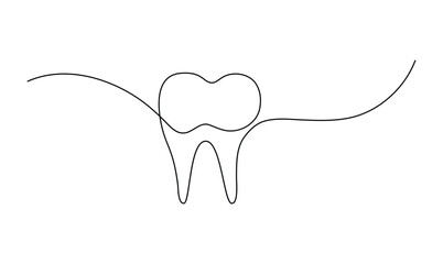 Vector continuous one simple single abstract line drawing of  tooth dental clinic and care concept