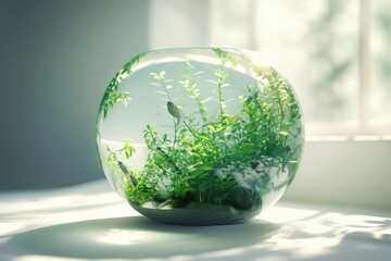 A glass bowl filled with various plants, suitable for home decor - Powered by Adobe