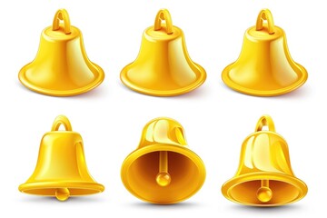 Set of golden bells on a plain white background. Suitable for holiday and celebration concepts
