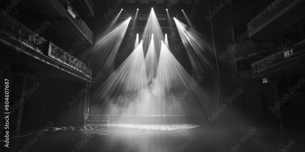 Poster a monochrome image of a stage, suitable for various design projects