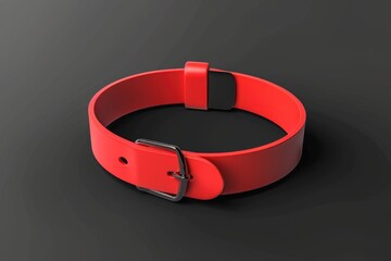 A red bracelet with a metal buckle on a black surface. Perfect for fashion or accessory concepts - Powered by Adobe