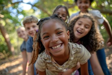 Closeup of happy children having fun outdoors