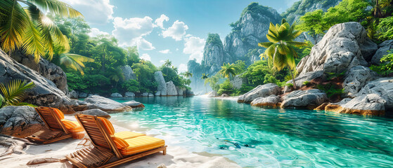 Phi Phi Island Panorama, Exotic Seascape with Turquoise Waters and Lush Cliffs, Thailands Paradise
