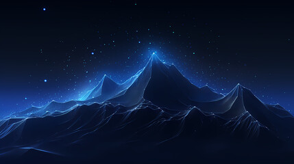 Digital mountain range made of glowing lines and dots
