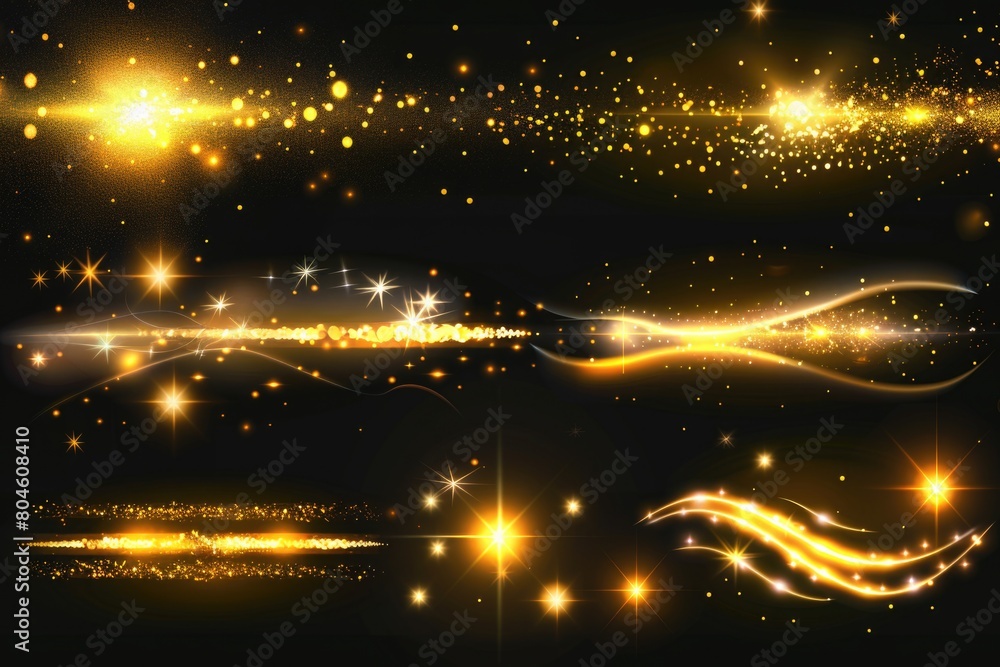Poster glowing golden sparkles on a dark black backdrop, perfect for adding a touch of luxury and elegance.