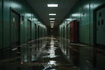 Push Through Empty School Hallway