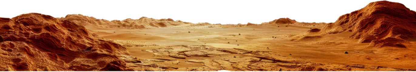 Martian landscape with red sand dunes cut out on transparent background
