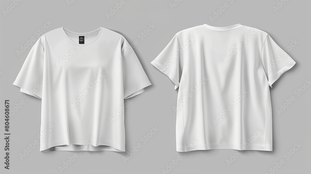 Aufkleber template for a blank white short sleeve oversize t-shirt, presented on a gray background with both f