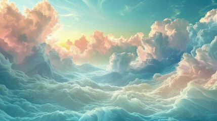 A beautiful painting of a serene sky filled with soft clouds.
