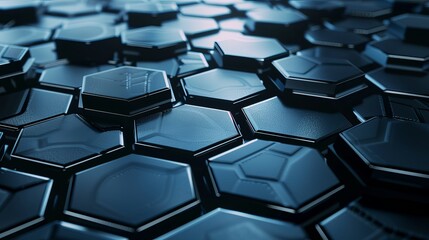 This 3D rendering showcases an abstract technological hexagonal background.