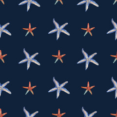 Obraz premium Starfish isolated on a colored background. Hand drawn watercolor illustration. Seamless pattern.