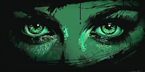 Envy (Green): A pair of eyes looking sideways, representing jealousy or covetousness