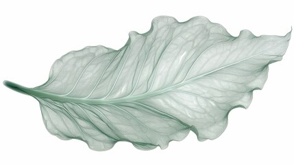   A close-up of a green leaf against a white background