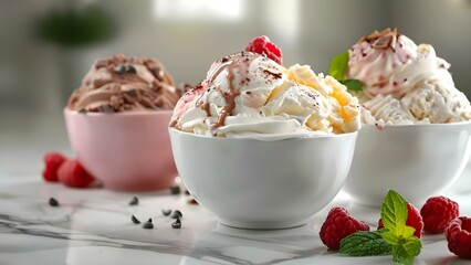 Colorful Ice Cream Bowls: Perfect for Summer-Themed Food Concepts. Concept Summer Desserts, Vibrant Flavors, Sweet Treats, Ice Cream Recipes
