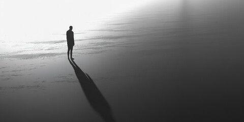 Loneliness (Light Gray): A single figure standing alone, symbolizing isolation - obrazy, fototapety, plakaty