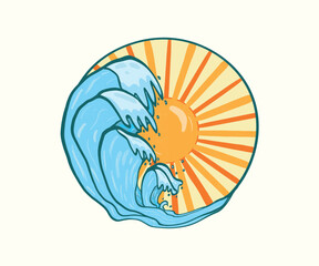 Wave Summer Sunset Paradise graphics design. Summer beach vibes. Sunshine with wave. Sunset Summer Wave Beach Vibes.