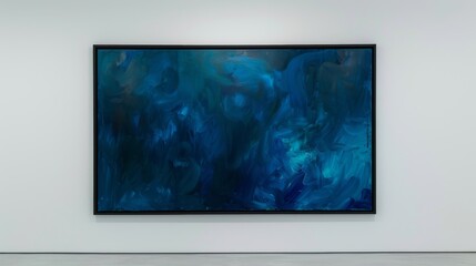 Abstract Blue and Green Oil Painting on White Gallery Wall