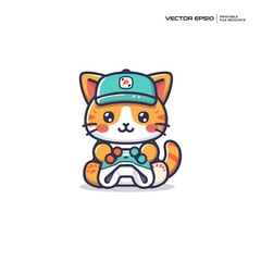 cute cats playing games, character, mascot, logo, design, vector, eps 10