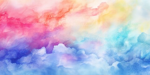 A vibrant watercolor background featuring a rainbow of colors including magenta, electric blue, and more. The colors create a beautiful pattern reminiscent of the sky