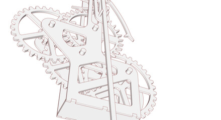clock mechanism sketch 3d illustration
