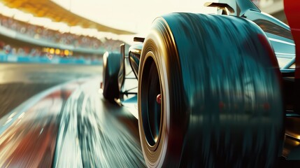 Red Formula One Race Car Speeding on Track with Dynamic Blurred Motion and Excitement