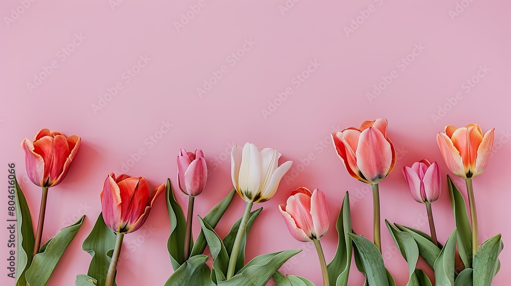 Canvas Prints A delightful arrangement of tulips set against a soft pink backdrop Perfect for celebrating Women s or Mother s Day with a touch of holiday charm