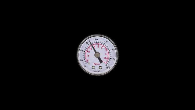 Radial pressure gauge manometer, indicating needle movement