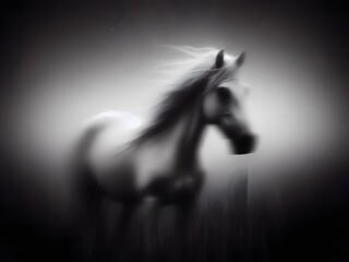 Blurry horse in a foggy environment
