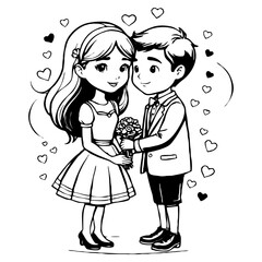 Printable minimalist illustration. Black and white graphics. Happy Valentine's Day greeting card design. Generated by Ai