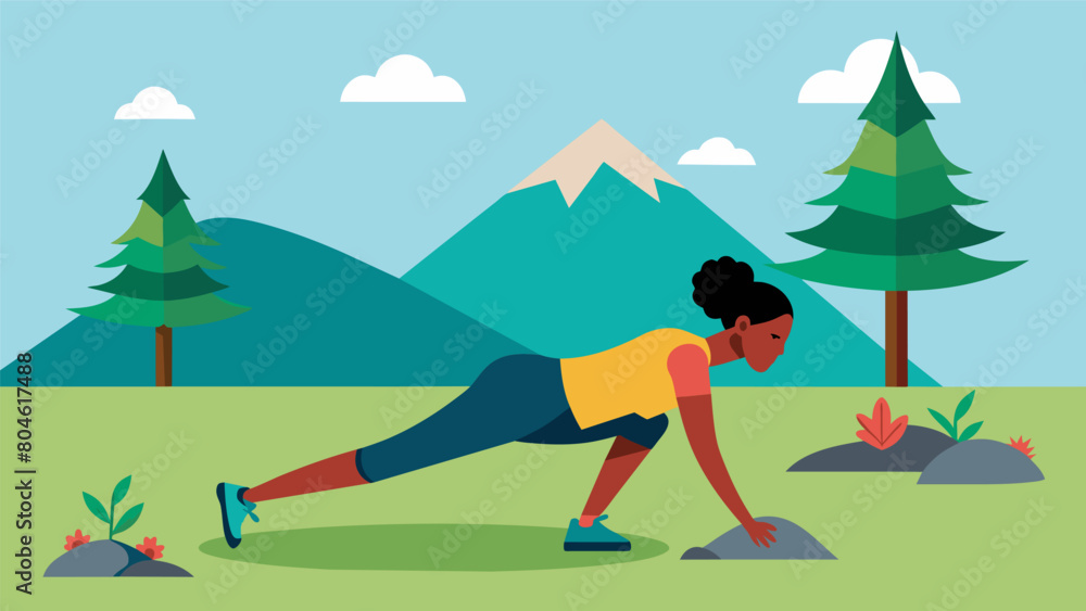 Aufkleber stop at designated points along the trail for bodyweight exercises using nearby trees and rocks for 