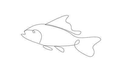 Fototapeta premium Vector continuous one simple single abstract line drawing of Fish isolated on white background