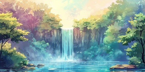 Whimsical Forest Waterfall Landscape Generative AI