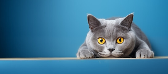 british cat on the blue background