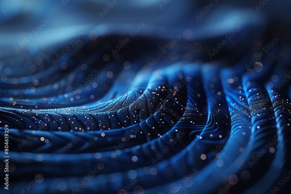 Poster soft visual of waves resembling a gentle fabric with delicate sparkling particles