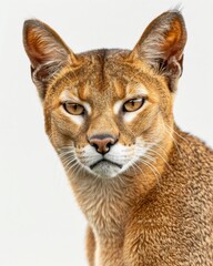 Obraz premium A Chausie cat captured in close-up against a plain white backdrop