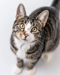 Obraz premium A curious Cyprus Cat with captivating eyes on a clean white backdrop