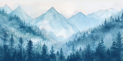 Wild Nature Background with Forest and Mountains Generative AI