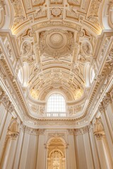 Lavish baroque, barocco ornate marble ceiling non linear reformation design. elaborate ceiling with intricate accents depicting classic elegance and architectural beauty