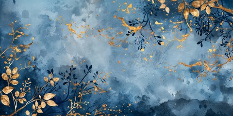 Winter Floral Background with Gold Accents Generative AI