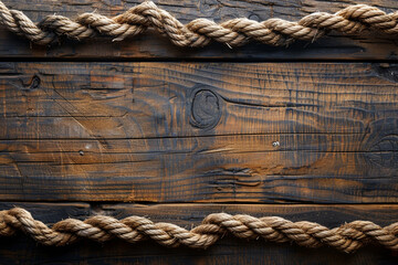 ship rope at wooden board background texture, top veiw - Powered by Adobe