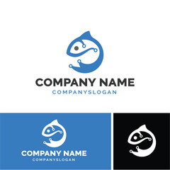 tech fish logo design, vector logo, illustration