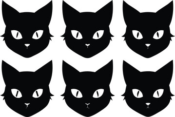 Set of cat head Silhouette Vector Illustration